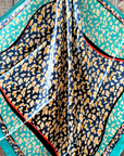 35X35" Blue and Aqua Flower and Spots Pattern Wild Rag / Scarf WR1038