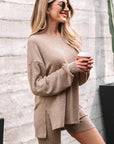 Ribbed Knit Pullover Top and Biker Short Set