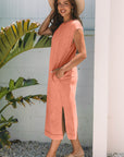 Mineral Wash Pocketed T-shirt Maxi Dress