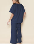 Textured Loose Fit T Shirt and Drawstring Pants Set