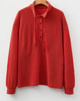 Corded Knit Half-Button Collared Top