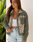 Floral Patchwork Ribbed Corduroy Shirt Jacket