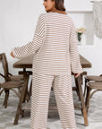 Plus Size Stripe V-Neck Pullover and Drawstring Pants Set