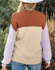 Colorblock Ribbed Knit Long Sleeve Sweater