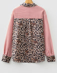 Stripe Leopard Patchwork Long Sleeve Buttoned Shirt