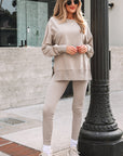 Solid Oversize Sweatshirt and Ribbed Leggings Set
