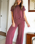 Corded Knit Mock Neck Tee and Pant Set