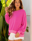 Corded Knit Drop Shoulder Long Sleeve Top