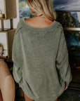 Mineral Wash Reverse Seam V-Neck Drop Shoulder Sweater