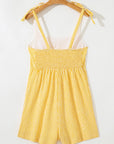 Stripe Tie Shoulder Smocked Wide Leg Romper