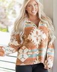 Western Aztec Quarter-Zip Elastic Cuffs Sweatshirt