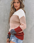 Colorblock Stripe Round Neck Pullover Sweater