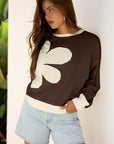 Flower Patchwork Raw Edge Drop Shoulder Top
