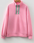 Stripe Contrast Collared Patchwork Sweatshirt