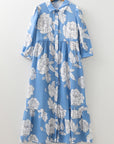 Floral Button-Front 3/4 Sleeve Ruffle Hem Dress