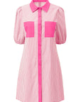 Stripe Patchwork Chest Pocket Mini Shirt Dress