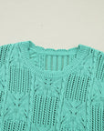 Pointelle Knit Scallop Trim Short Sleeve Sweater