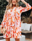 Abstract Split Neck Long Sleeve Dress