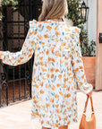 Katherine Floral Tie Neck Frilled Long Sleeve Dress