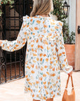 Floral Tied V-Neck Long Sleeve Mini Dress