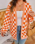 Plus Size Checker Drop Shoulder Open Front Cardigan