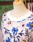 Floral Panel Colorblock Sleeve Crewneck Sweater