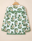 Plus Size Floral Patchwork Tassel Tie Blouse