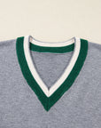 Varsity Stripe Contrast Trim V-Neck Sweater