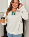 Plus Size Stripe Rhombus Textured Collared Sweatshirt