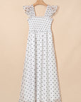 Polka Dot Flutter Sleeve Smocked Maxi Dress