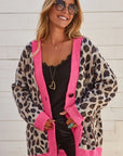 Leopard Colorblock Button Down Oversize Cardigan