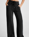 Solid Seam Drawstring Wide Leg Sweatpants