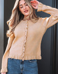Yamileth Oatmeal Ruffle Trim Sweater