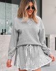Lace Patchwork Pullover and Drawstring Skort Set