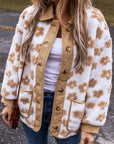 Floral Button-Up Fleece Pocketed Jacket