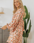 Floral Smocked V-Neck Bubble Sleeve Babydoll Dress