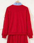 Stripe Collar Bow Tie Sweatshirt and Shorts Set