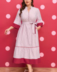 Plus Size Pinstripe Ruffle Hem Midi Dress