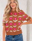 Floral Short Puff Sleeve Sweater