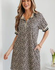 Leopard Stripe Patchwork Zip Collar Mini Dress