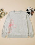 Plus Size Bow Tie Embroidered Drop Shoulder Sweatshirt
