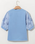 Floral Eyelet Embroidered Puff Short Sleeve Blouse