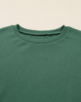Solid Ribbed Raw Seam Patchwork Drop Shoulder Sweatshirt