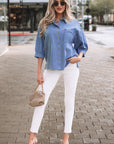 Denim Chambray Drop Shoulder 3/4 Sleeve Shirt