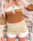 Stripe Colorblock V-Neck Henley Top