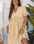 Floral V-Neck Short Sleeve Tiered Mini Dress