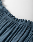 Solid Ruched Frilled Neck 3/4 Sleeve Dress