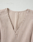 Stripe Flutter Sleeve Buttoned V-Neck Maxi Dress