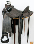 Traditional Handcrafted Antique Black Wade Ranch Roping Saddle With Exquisite Tooled Leather