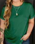 Plus Size Solid Rolled Short Sleeve T-Shirt